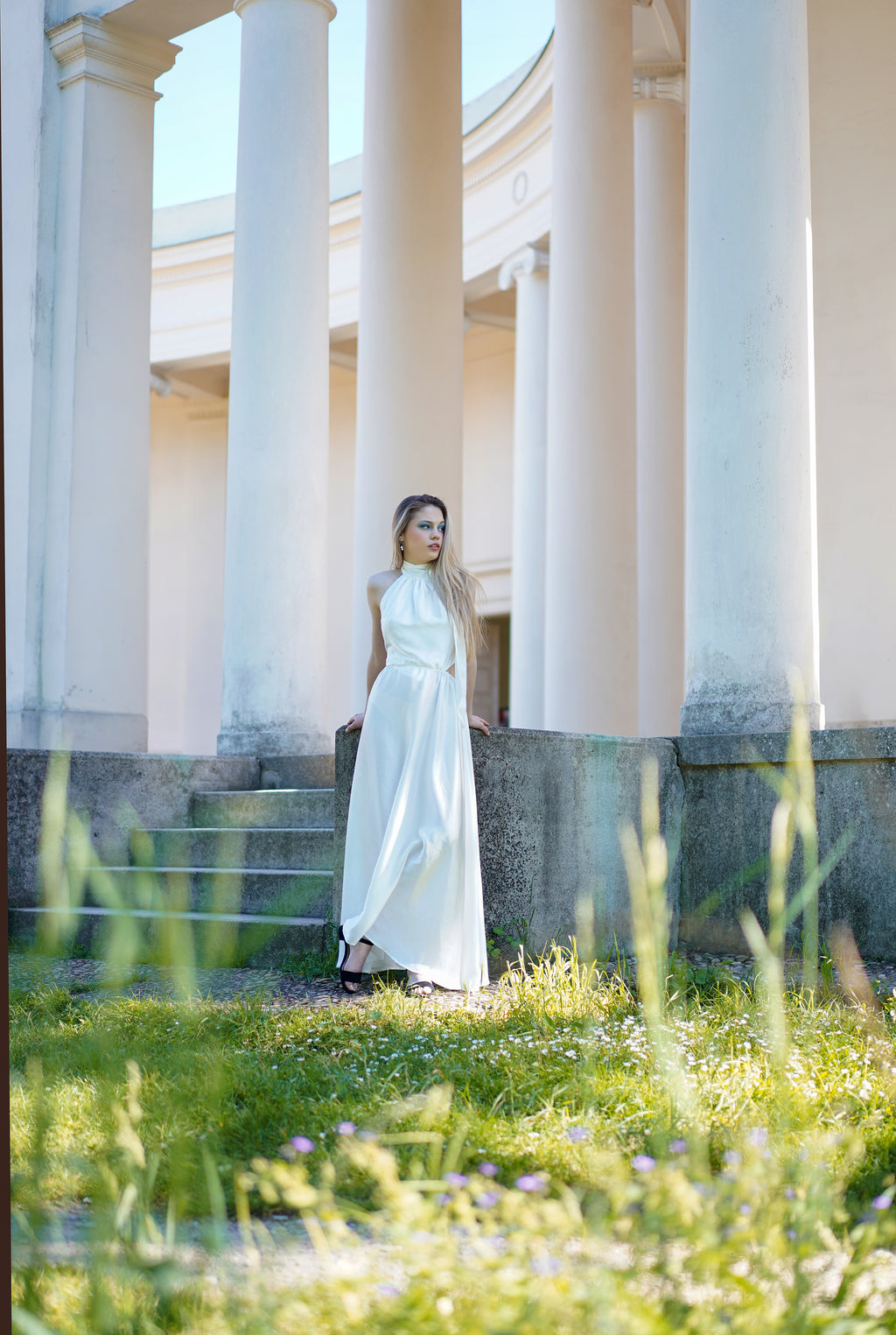 Silk Maxi Dress with Bow
