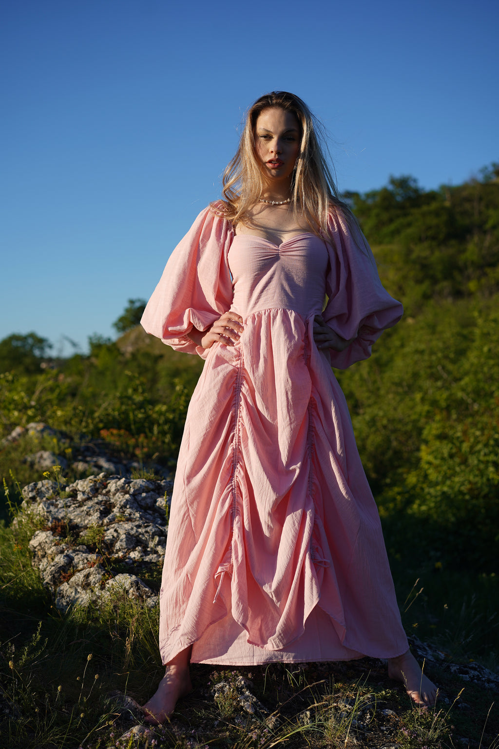 Rose Linen Dress – Pink