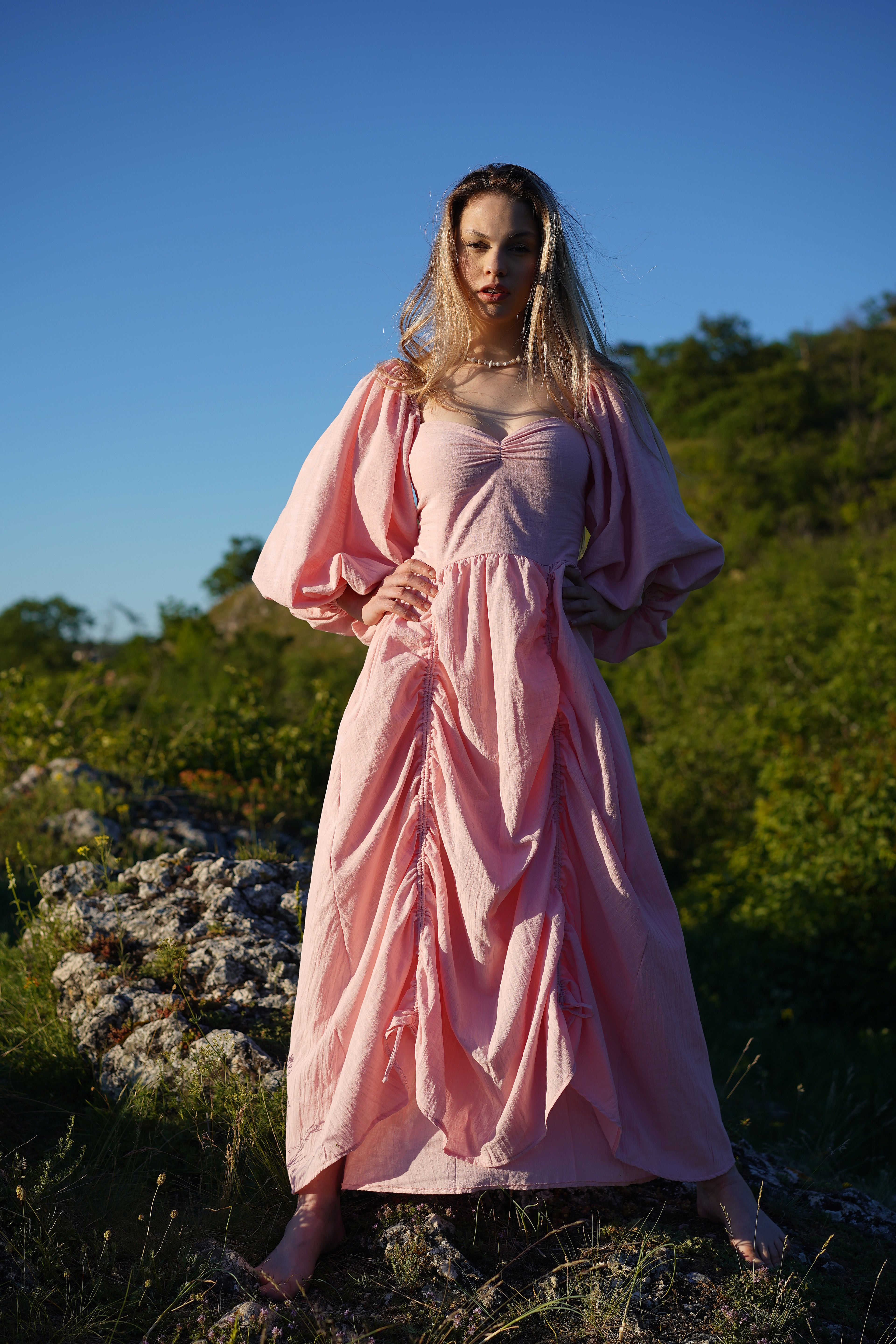 Rose Linen Dress – Pink