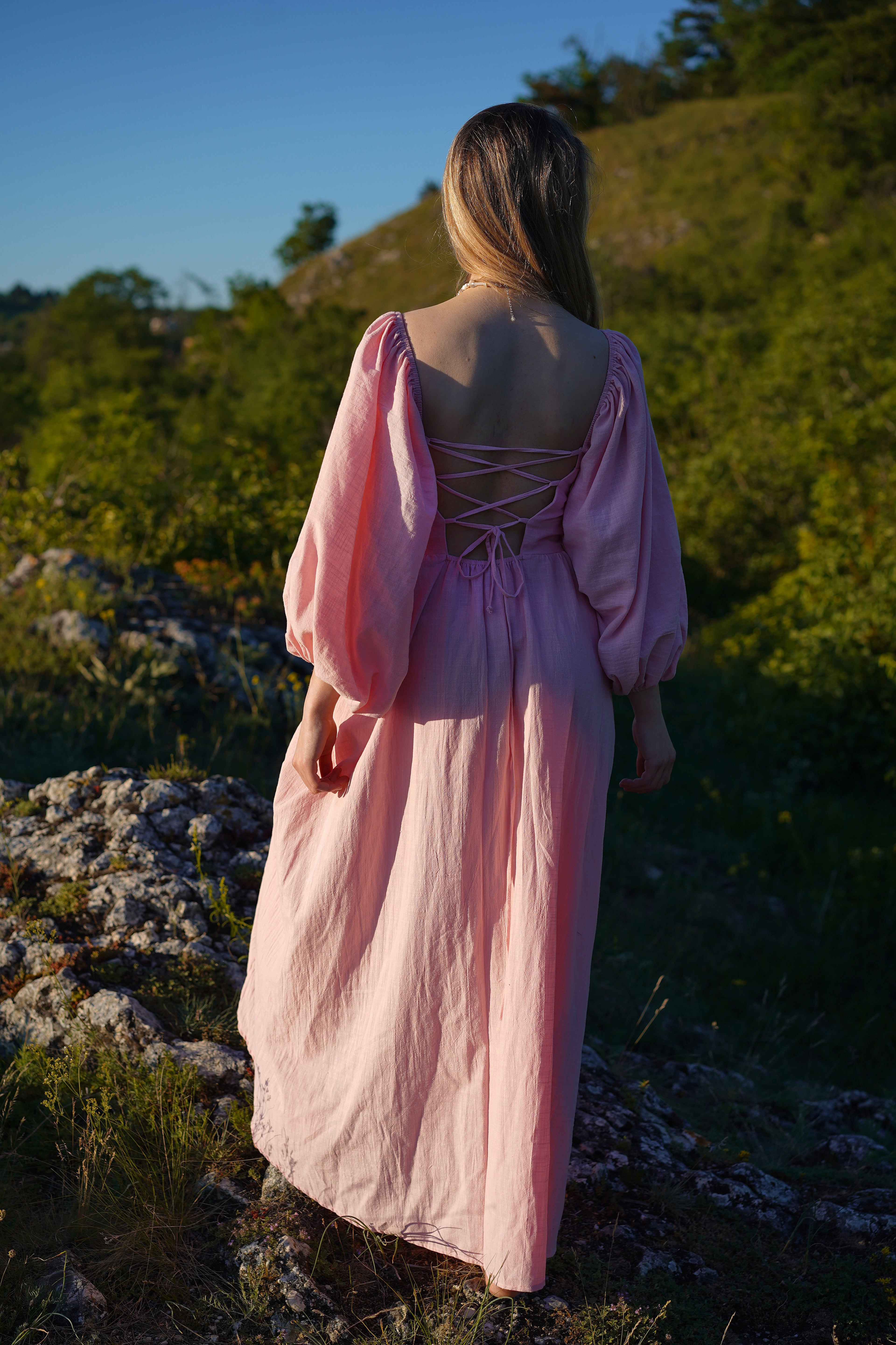 Rose Linen Dress – Pink