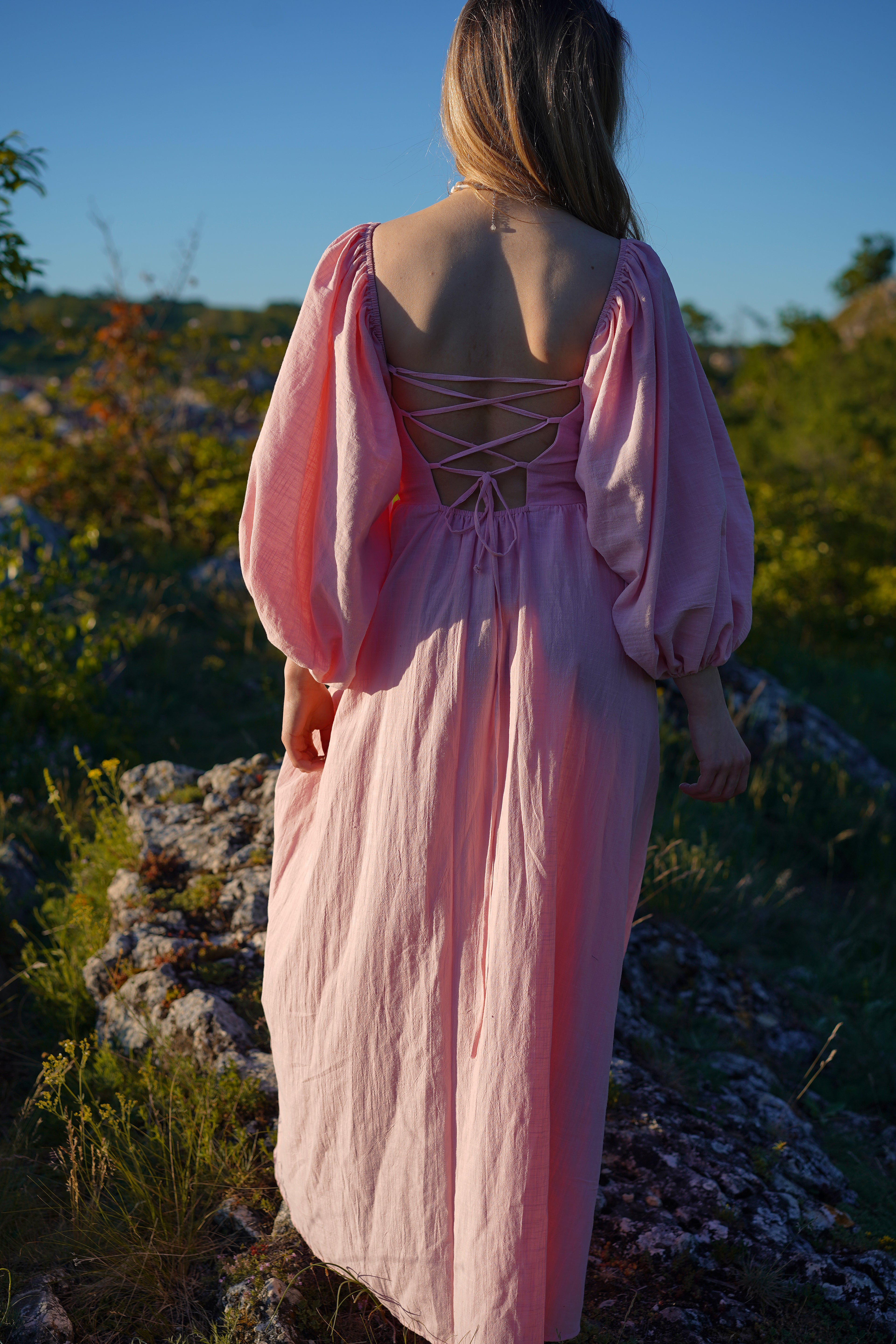 Rose Linen Dress – Pink
