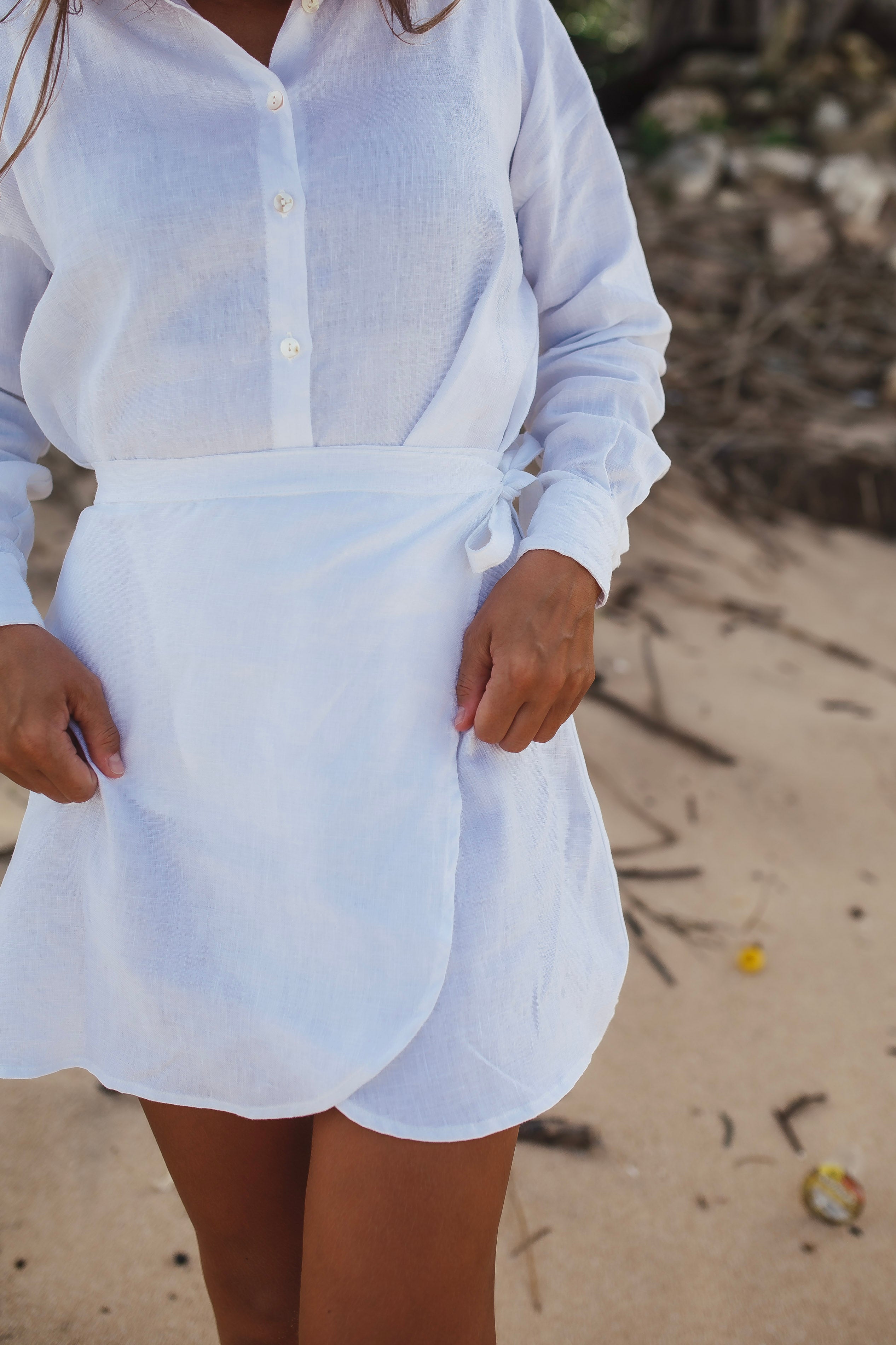White Linen mini Skirt