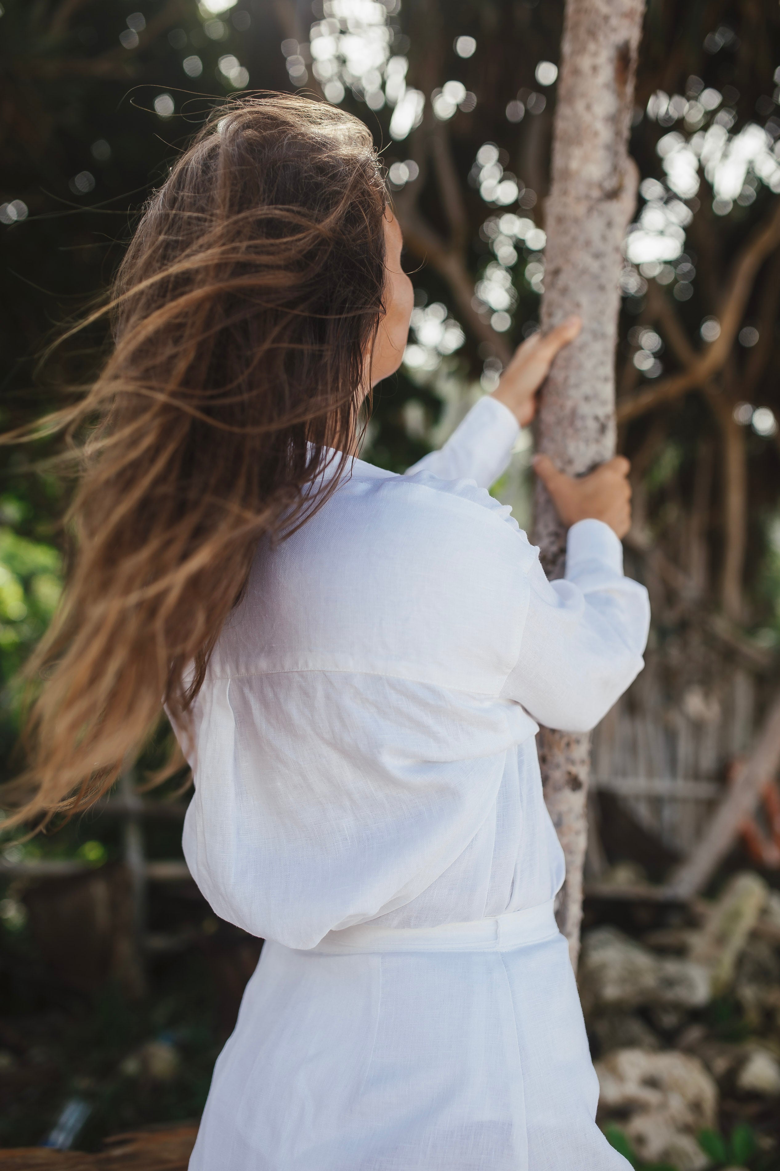 White Linen Shirt and Skirt Set
