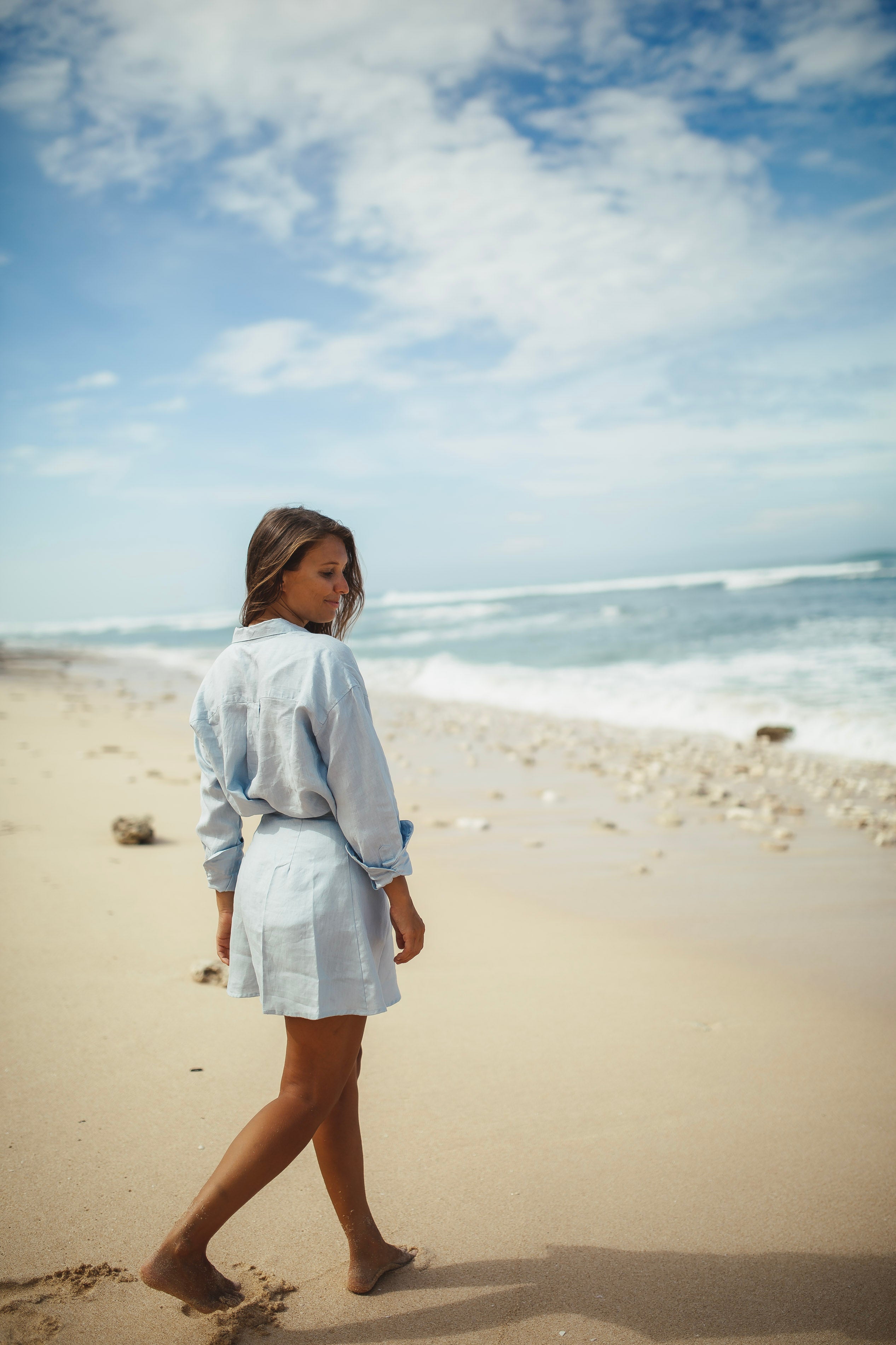 Blue Linen mini Skirt