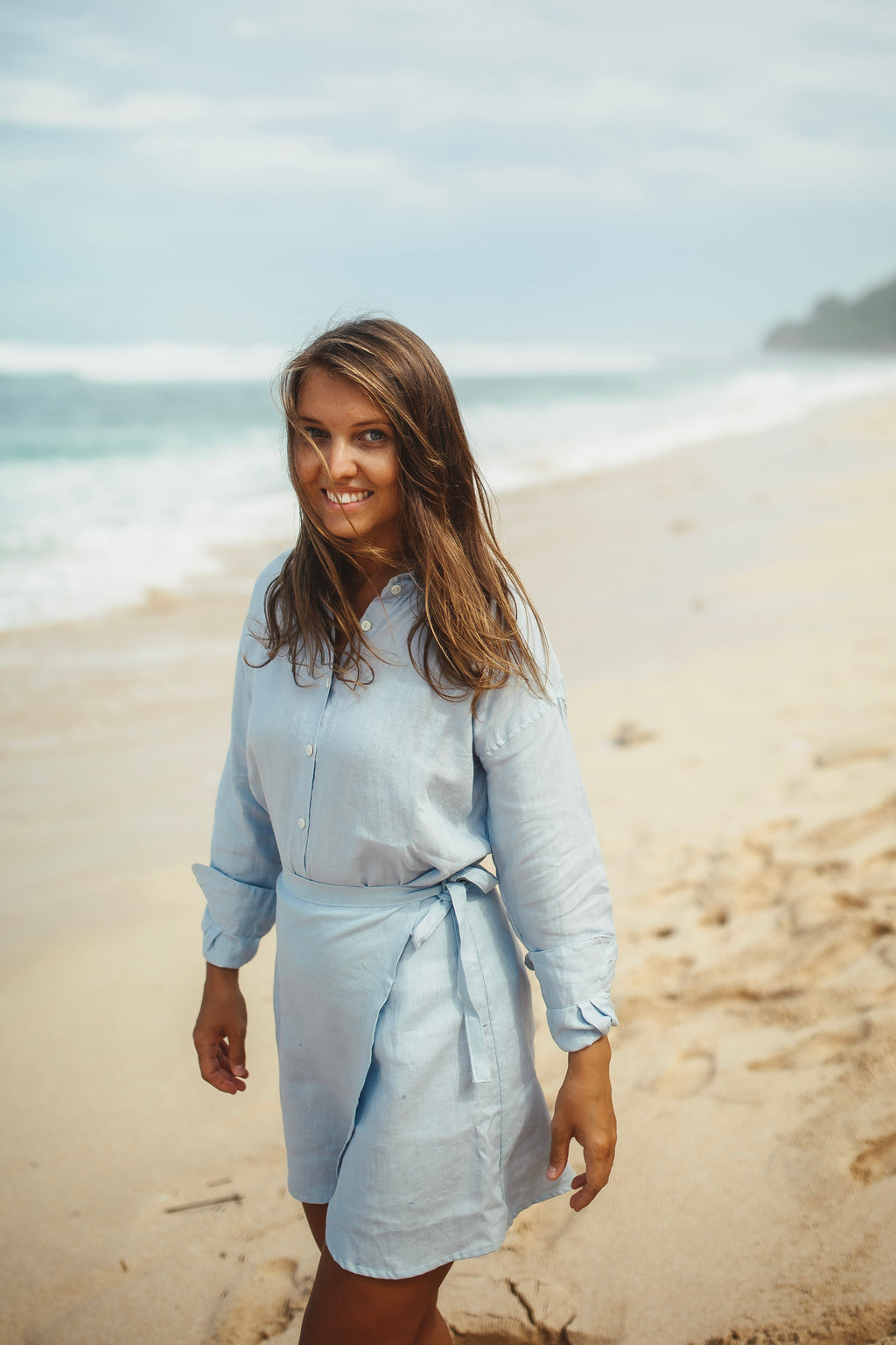 Blue Linen mini Skirt