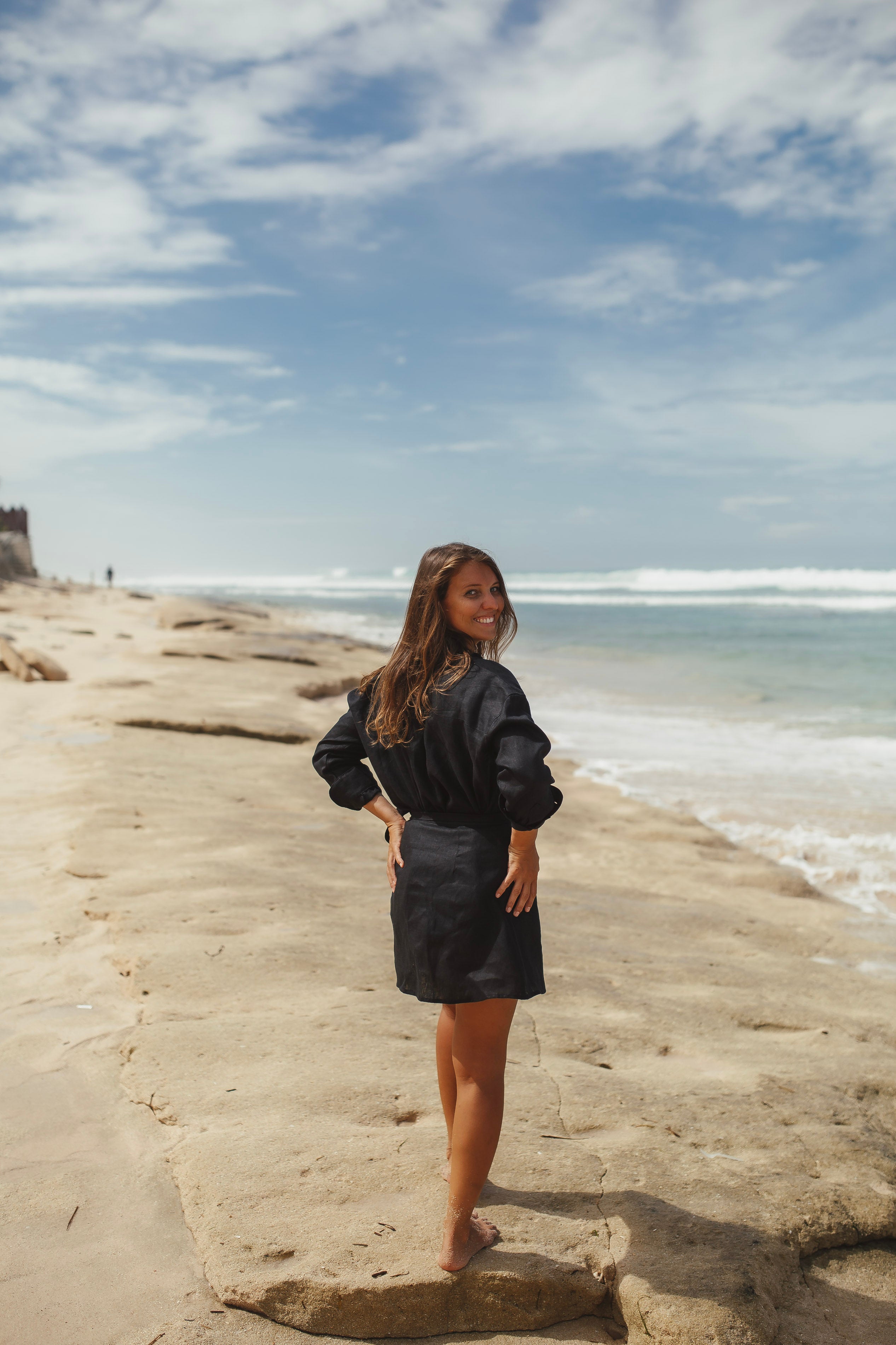 Black Linen Shirt and Skirt Set