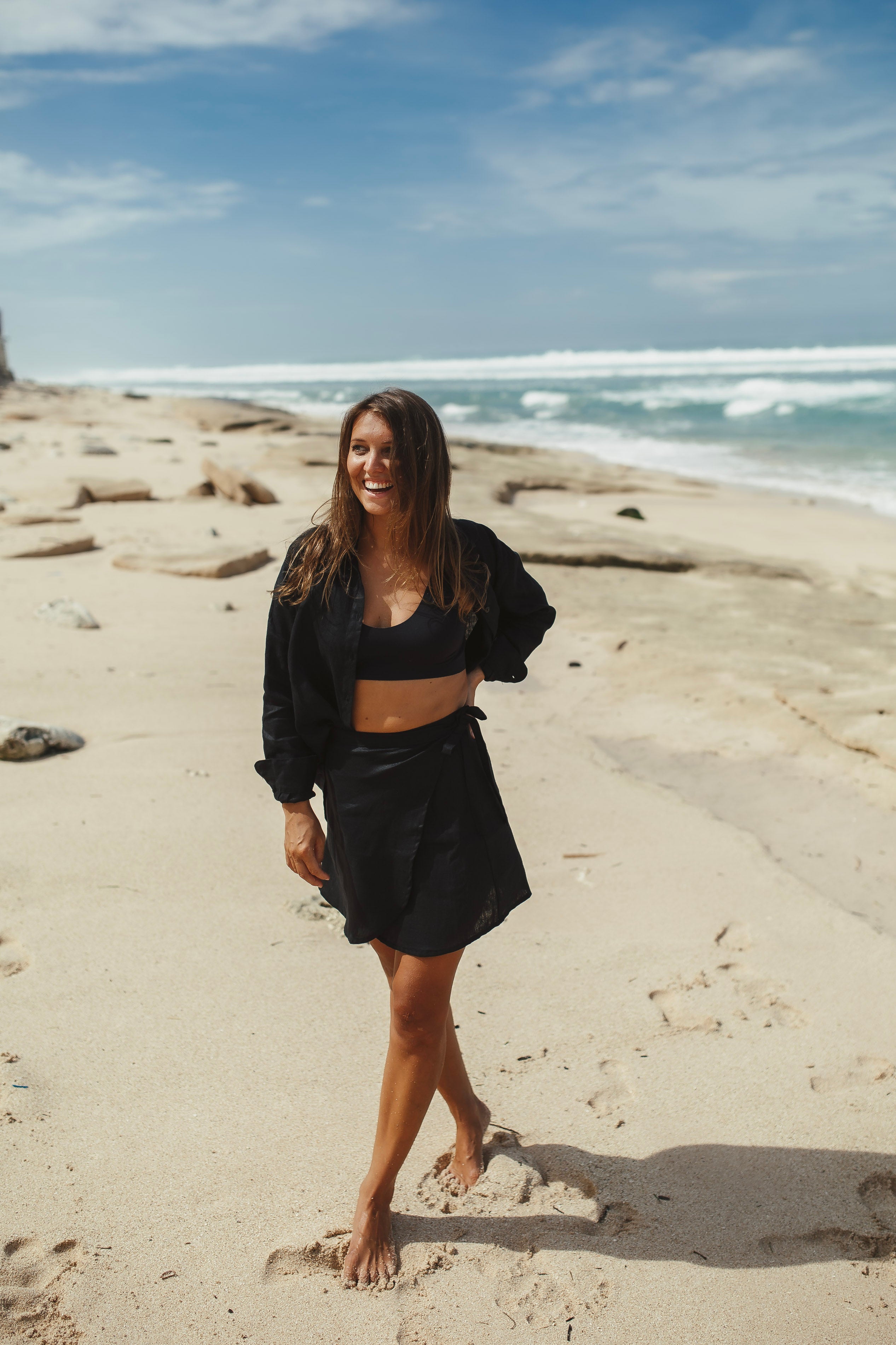 Black Linen mini Skirt