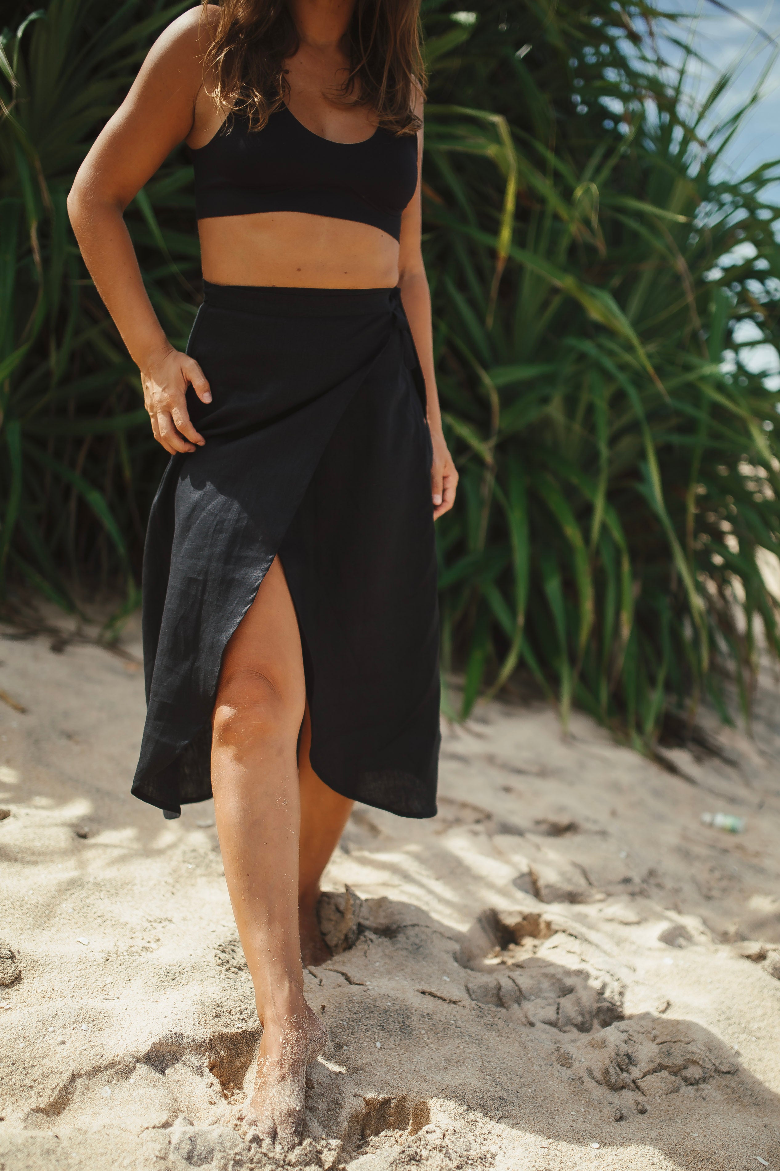 Black Linen Midi Skirt