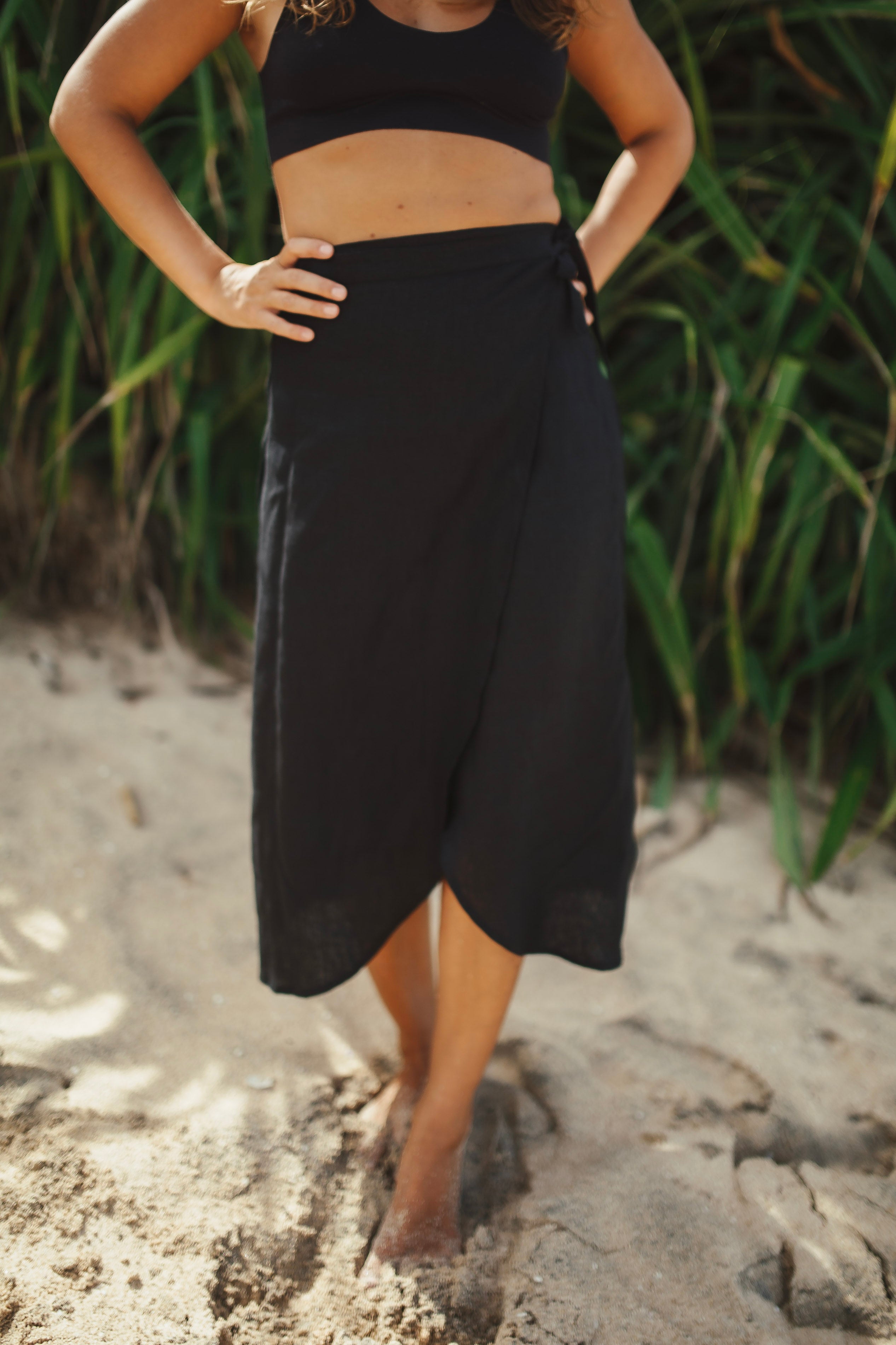 Black Linen Midi Skirt