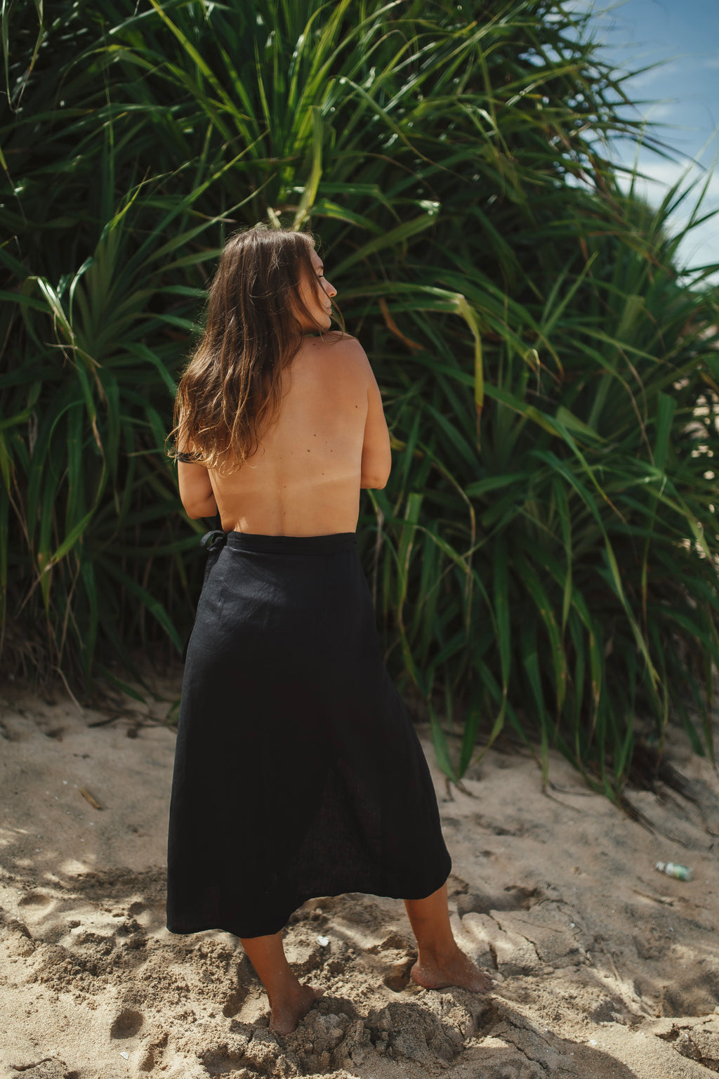 Black Linen Midi Skirt