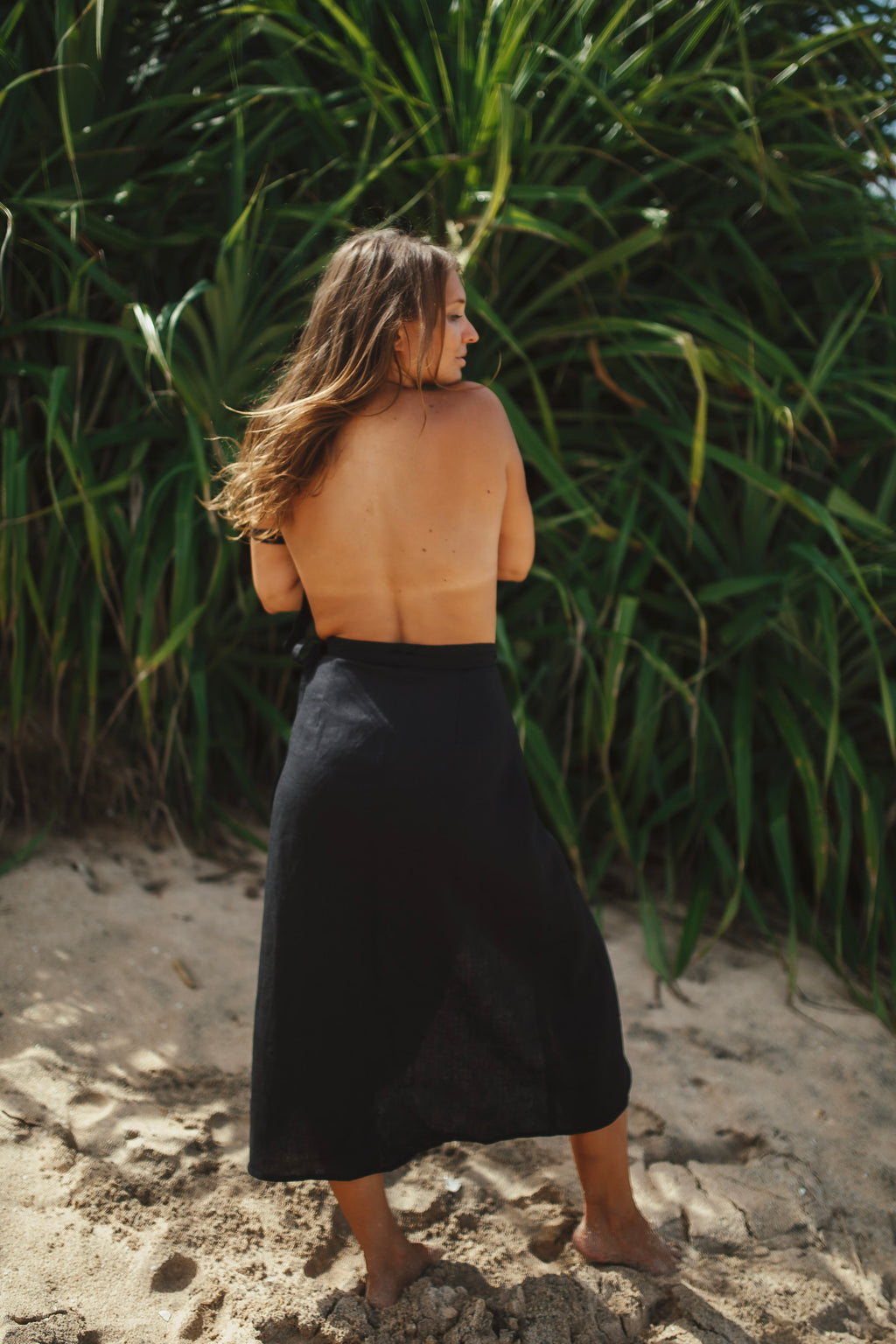 Black Linen Midi Skirt