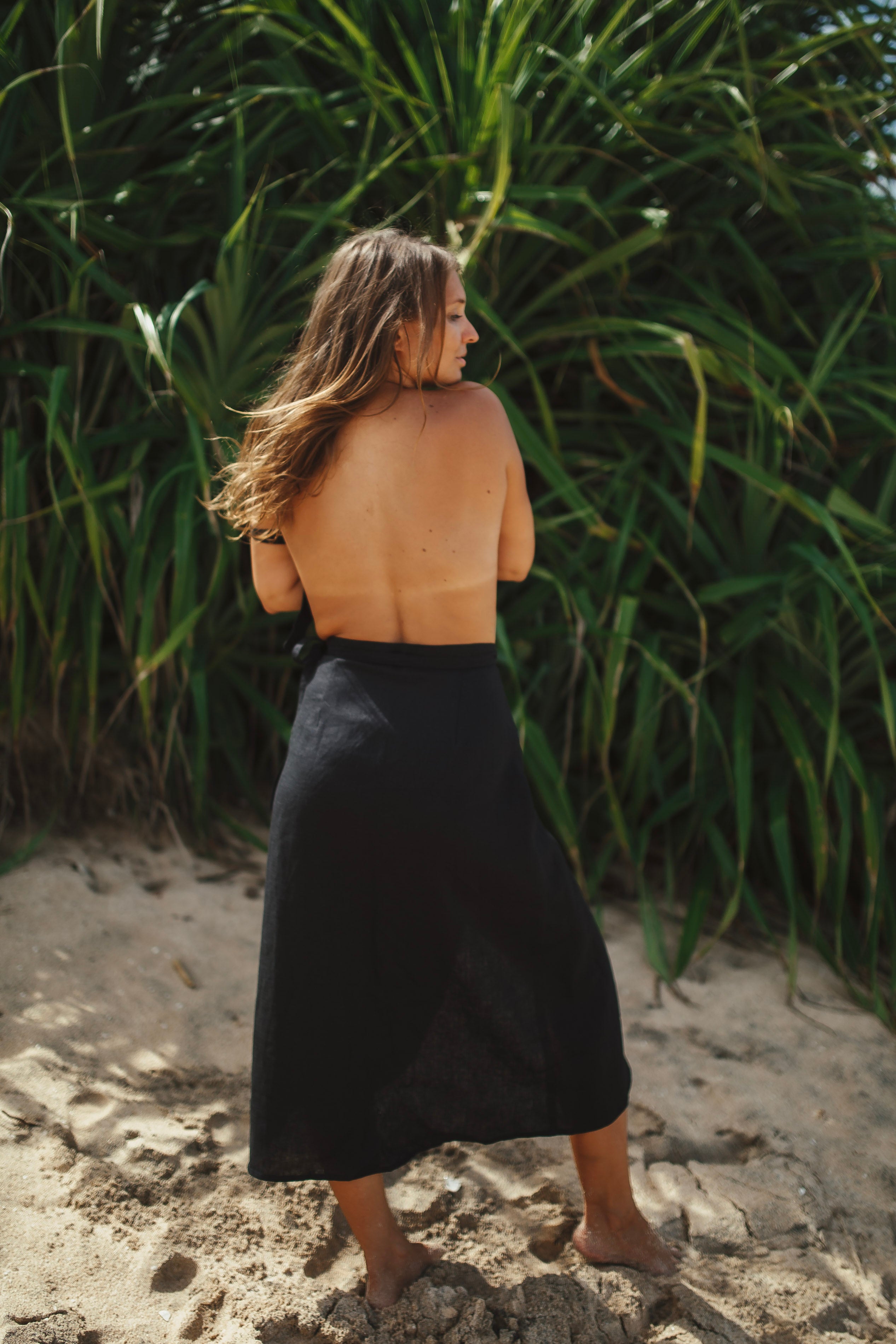 Black Linen Midi Skirt